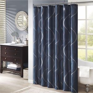 Madison Park Serendipity Shower Curtain, Embroidery Ogee Design, Navy